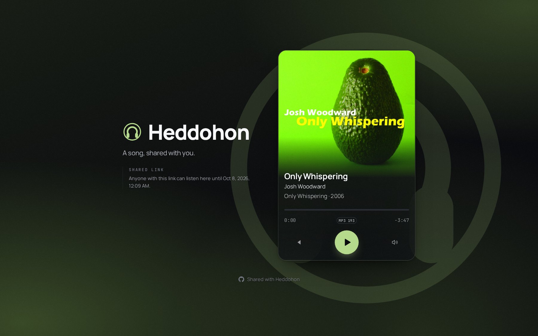 A shared song, playing in the browser without an account